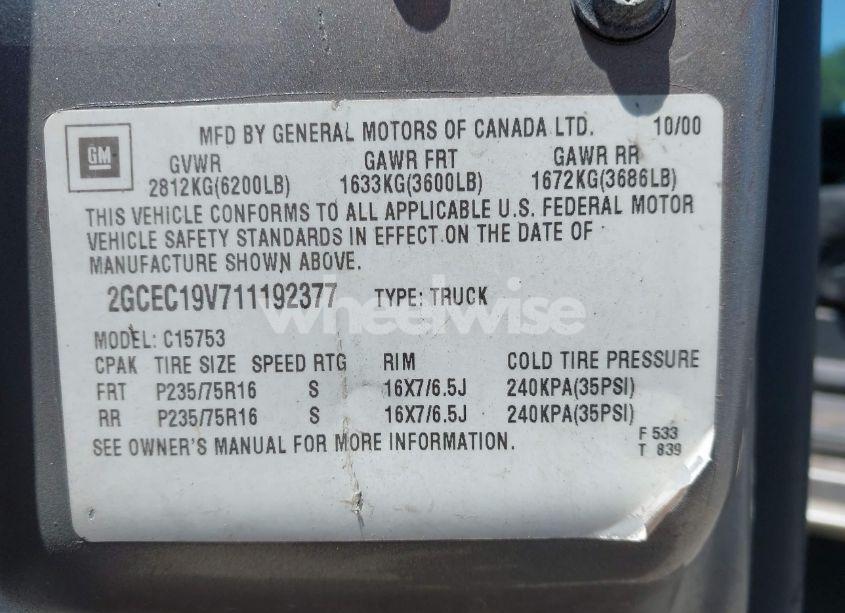 Photo 9 of 2001 Chevrolet Silverado 1500 LS (VIN 2GCEC19V711192377)