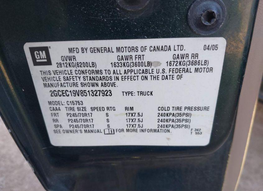 Photo 9 of 2005 Chevrolet Silverado 1500 LS (VIN 2GCEC19V851327923)