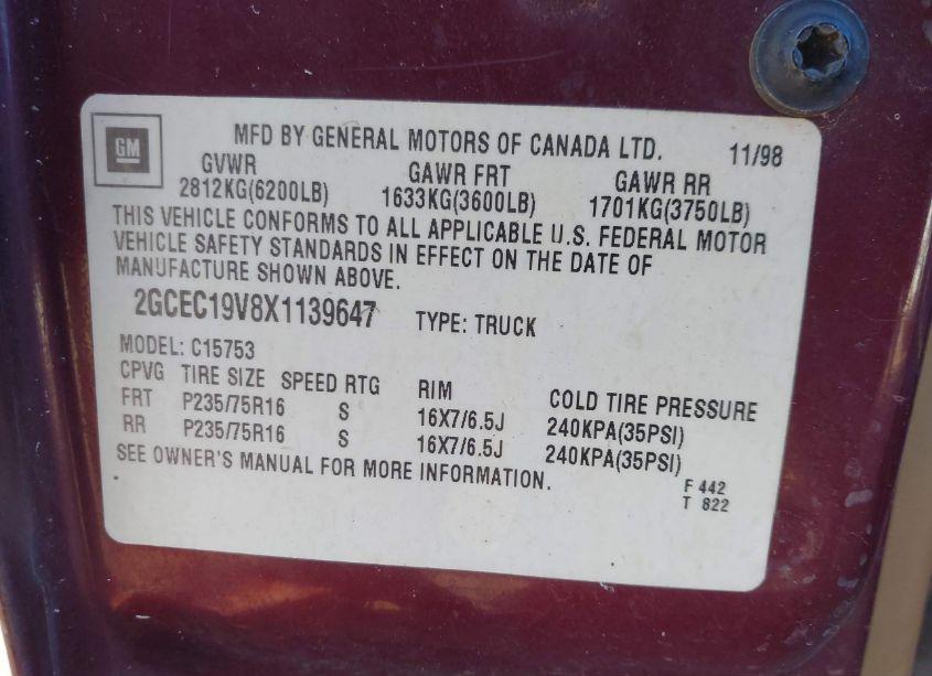 Photo 9 of 1999 Chevrolet Silverado 1500 LS (VIN 2GCEC19V8X1139647)