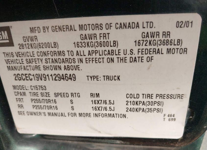 Photo 9 of 2001 Chevrolet Silverado 1500 LS (VIN 2GCEC19V911294649)