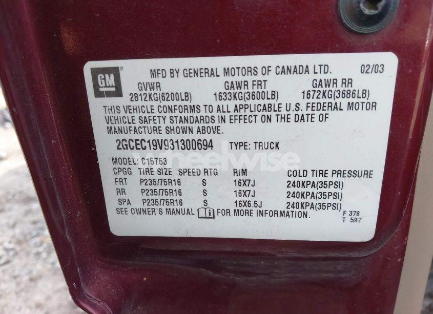 Photo 9 of 2003 Chevrolet Silverado 1500 LS (VIN 2GCEC19V931300694)