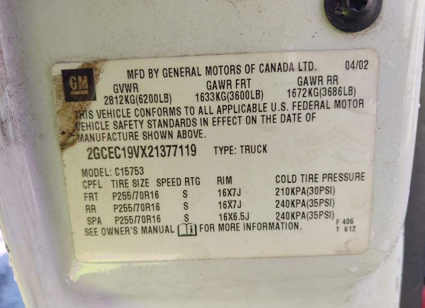 Photo 9 of 2002 Chevrolet Silverado 1500 LS (VIN 2GCEC19VX21377119)