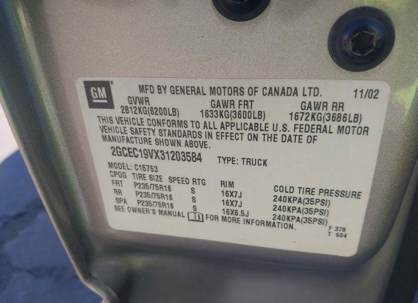 Photo 9 of 2003 Chevrolet Silverado 1500 LS (VIN 2GCEC19VX31203584)