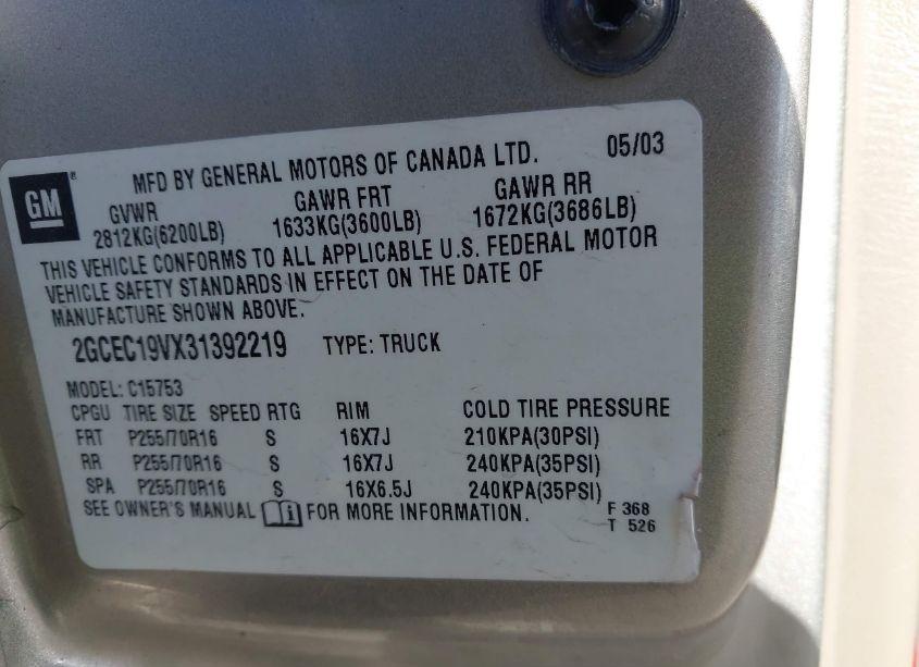 Photo 9 of 2003 Chevrolet Silverado 1500 LS (VIN 2GCEC19VX31392219)