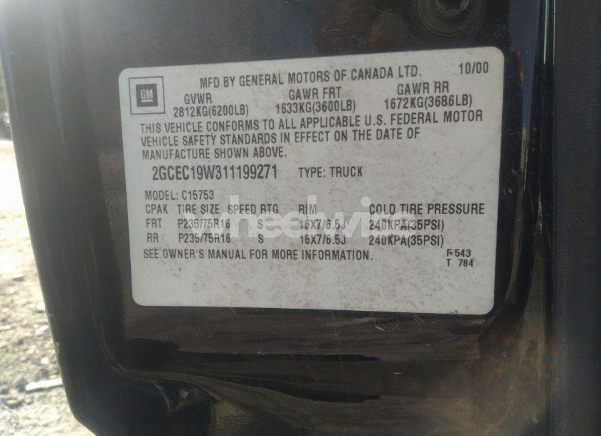 Photo 9 of 2001 Chevrolet Silverado 1500 LS (VIN 2GCEC19W311199271)