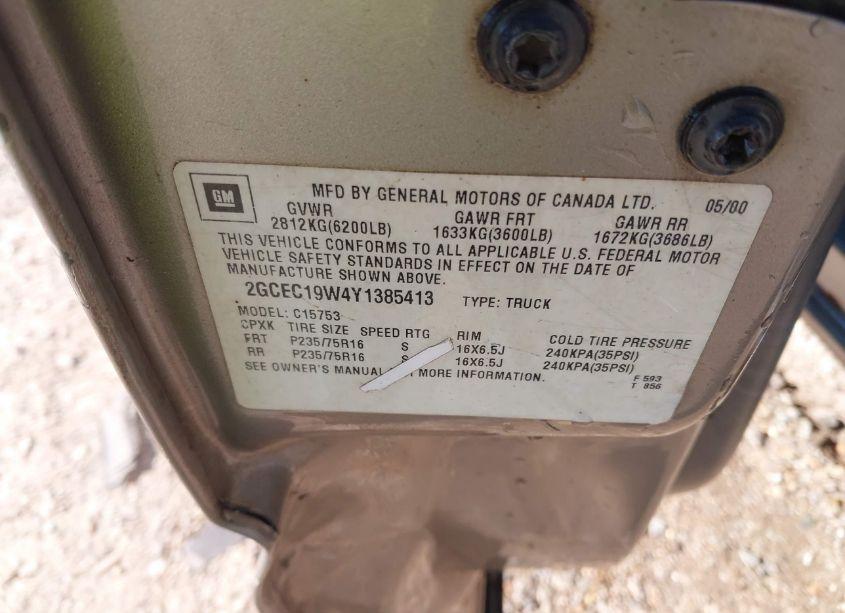 Photo 9 of 2000 Chevrolet Silverado 1500 (VIN 2GCEC19W4Y1385413)