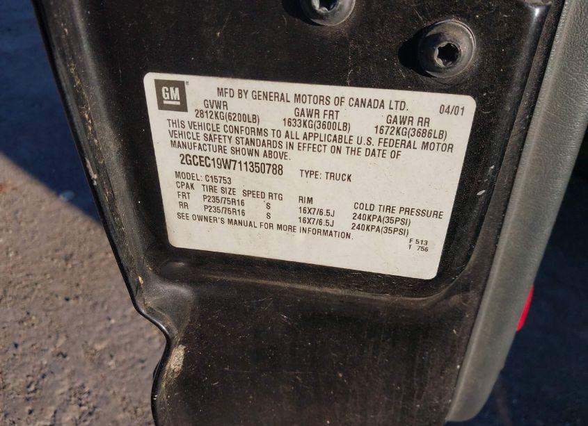 Photo 9 of 2001 Chevrolet Silverado 1500 LS (VIN 2GCEC19W711350788)