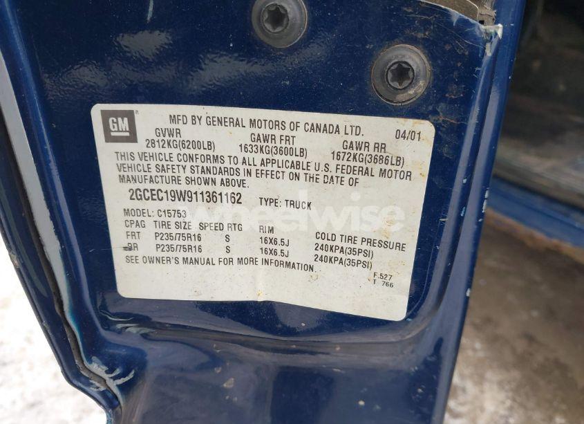 Photo 9 of 2001 Chevrolet Silverado 1500 (VIN 2GCEC19W911361162)