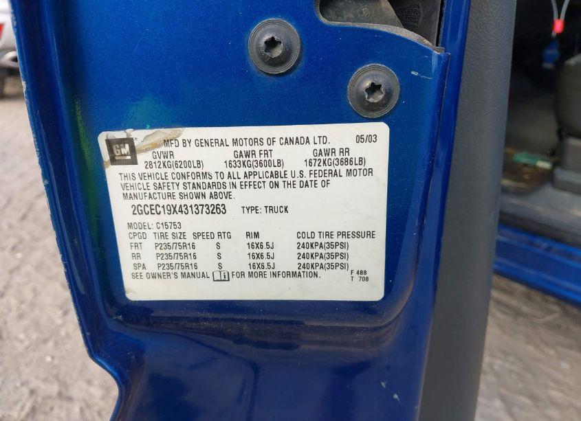 Photo 9 of 2003 Chevrolet Silverado 1500 WORK TRUCK (VIN 2GCEC19X431373263)