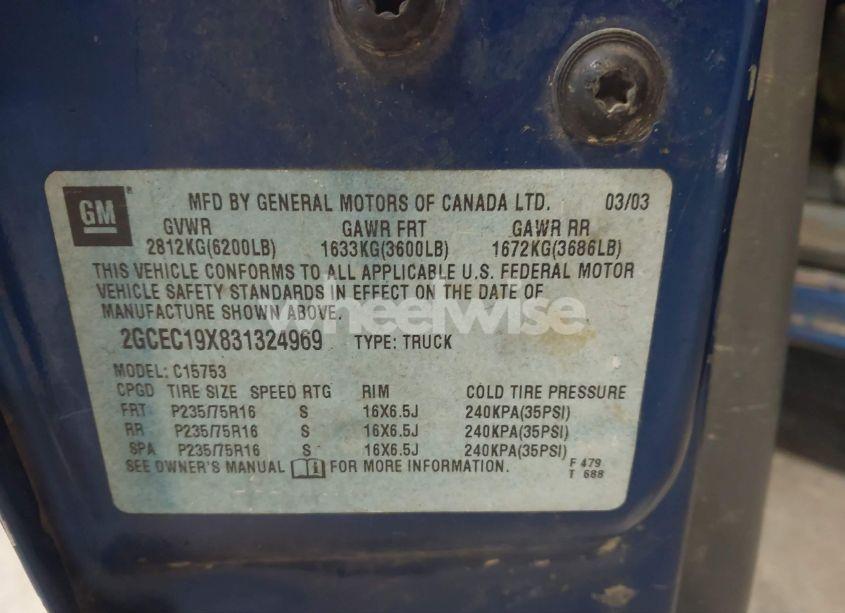 Photo 9 of 2003 Chevrolet Silverado 1500 (VIN 2GCEC19X831324969)