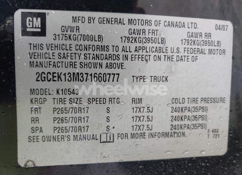 Photo 9 of 2007 Chevrolet Silverado 1500 WORK TRUCK (VIN 2GCEK13M371660777)