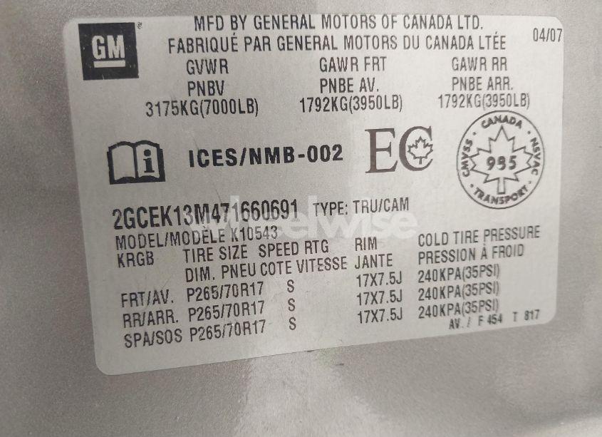 Photo 9 of 2007 Chevrolet Silverado 1500 LT1/LT2/LTZ/WORK TRUCK (VIN 2GCEK13M471660691)