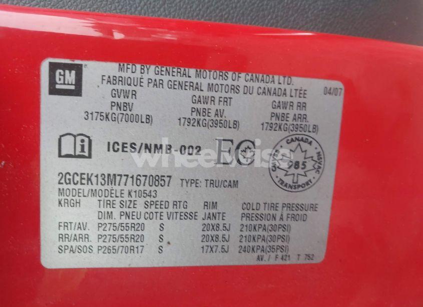 Photo 9 of 2007 Chevrolet Silverado 1500 LT1/LT2/LTZ/WORK TRUCK (VIN 2GCEK13M771670857)