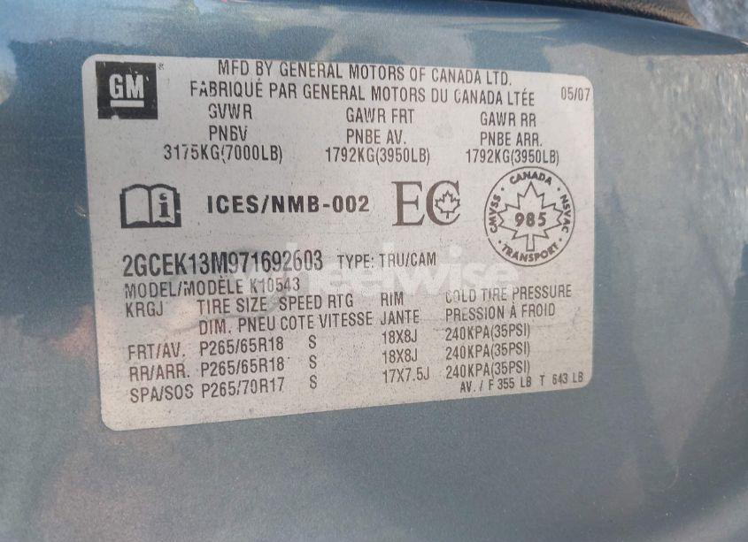 Photo 9 of 2007 Chevrolet Silverado 1500 LT1/LT2/LTZ/WORK TRUCK (VIN 2GCEK13M971692603)