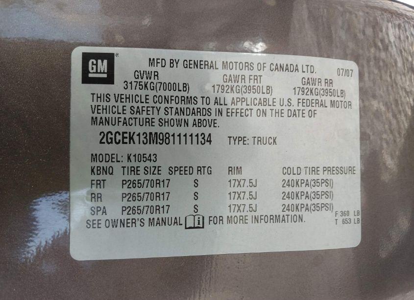 Photo 9 of 2008 Chevrolet Silverado 1500 LT1 (VIN 2GCEK13M981111134)