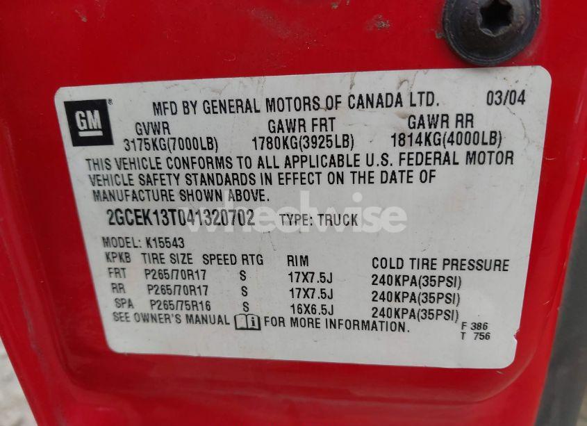 Photo 9 of 2004 Chevrolet Silverado 1500 Z71 (VIN 2GCEK13T041320702)