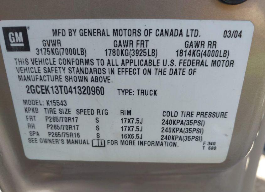 Photo 9 of 2004 Chevrolet Silverado 1500 Z71 (VIN 2GCEK13T041320960)