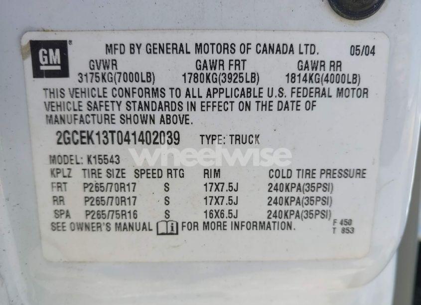 Photo 9 of 2004 Chevrolet Silverado 1500 Z71 (VIN 2GCEK13T041402039)