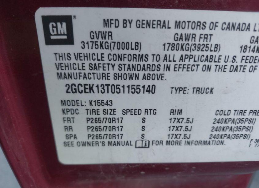 Photo 9 of 2005 Chevrolet Silverado 1500 LS (VIN 2GCEK13T051155140)