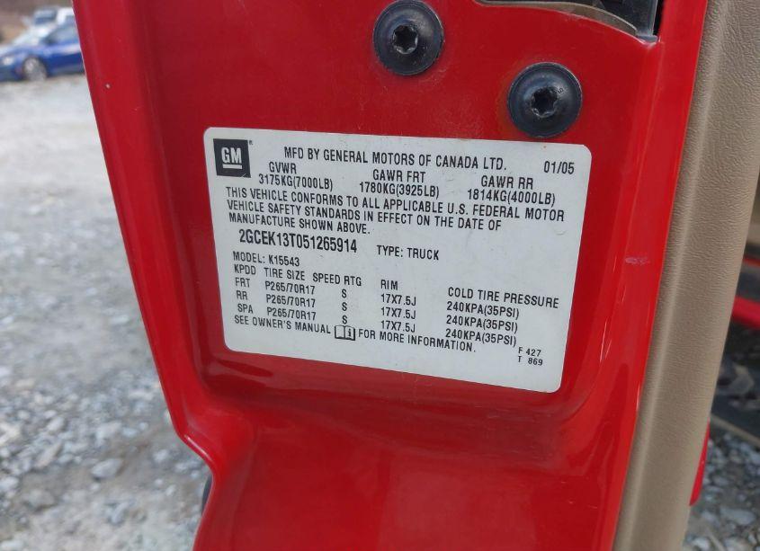 Photo 9 of 2005 Chevrolet Silverado 1500 Z71 (VIN 2GCEK13T051265914)
