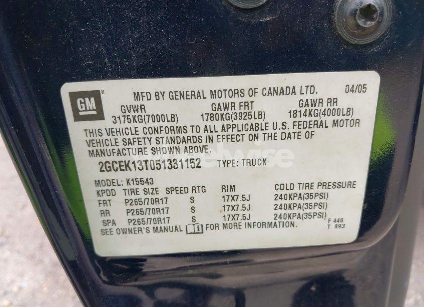 Photo 9 of 2005 Chevrolet Silverado 1500 Z71 (VIN 2GCEK13T051331152)