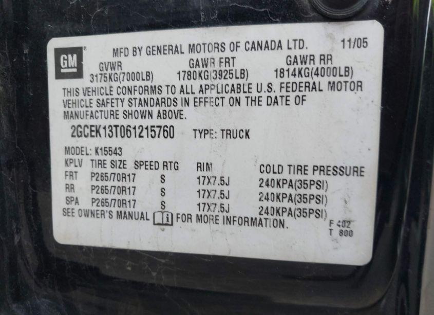 Photo 9 of 2006 Chevrolet Silverado 1500 LT3 (VIN 2GCEK13T061215760)