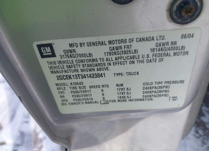 Photo 9 of 2004 Chevrolet Silverado 1500 Z71 (VIN 2GCEK13T341423841)