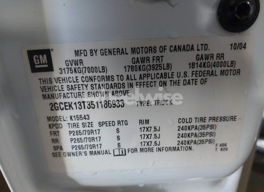 Photo 9 of 2005 Chevrolet Silverado 1500 Z71 (VIN 2GCEK13T351186933)