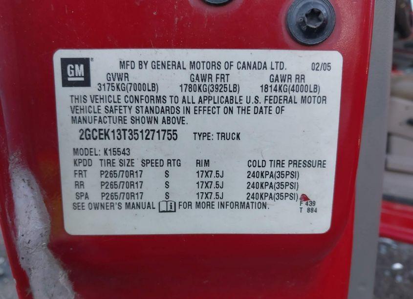 Photo 9 of 2005 Chevrolet Silverado 1500 LT (VIN 2GCEK13T351271755)