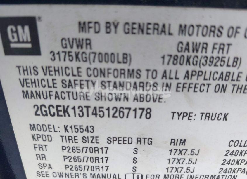 Photo 9 of 2005 Chevrolet Silverado 1500 Z71 (VIN 2GCEK13T451267178)