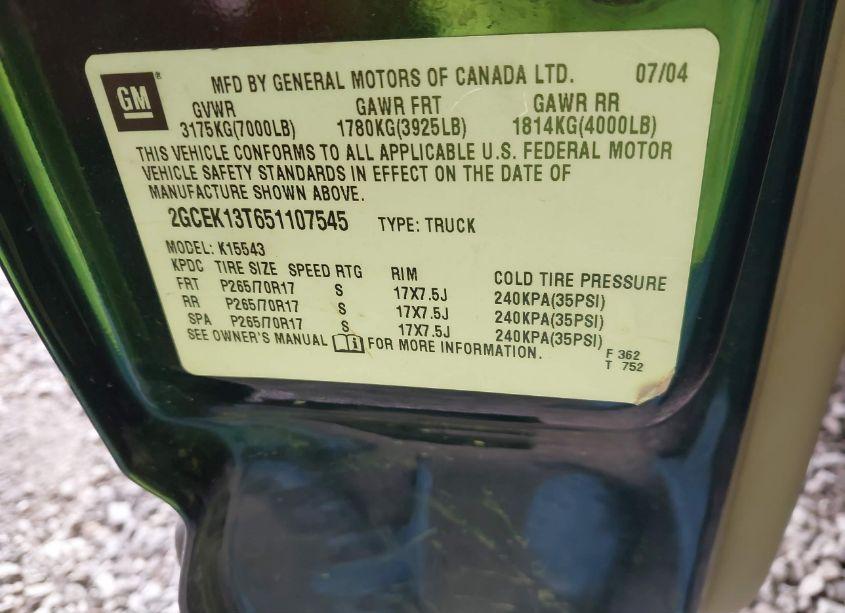 Photo 9 of 2005 Chevrolet Silverado 1500 Z71 (VIN 2GCEK13T651107545)