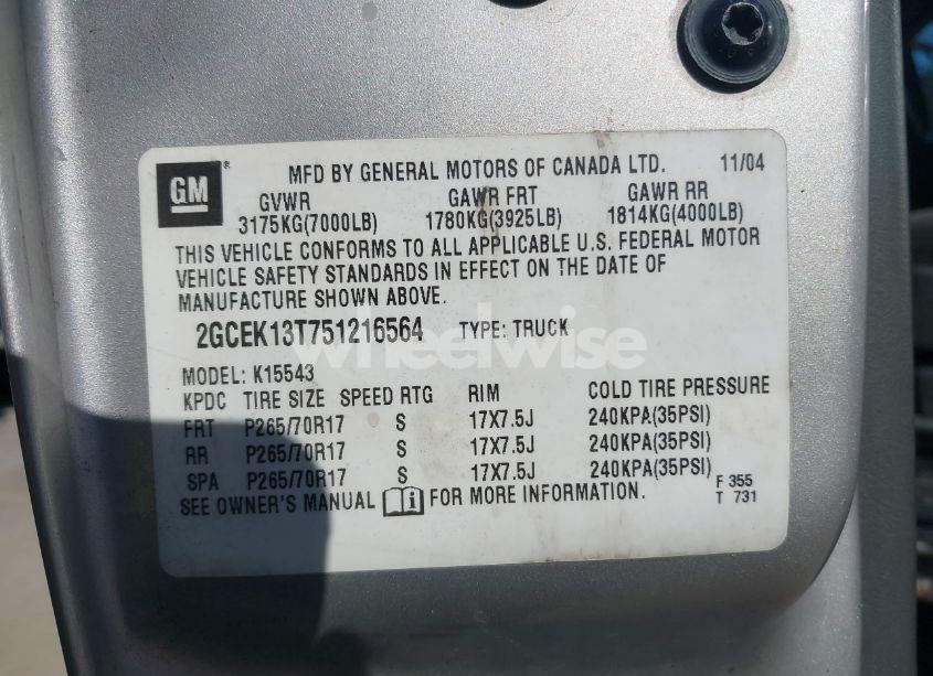 Photo 9 of 2005 Chevrolet Silverado 1500 LS (VIN 2GCEK13T751216564)