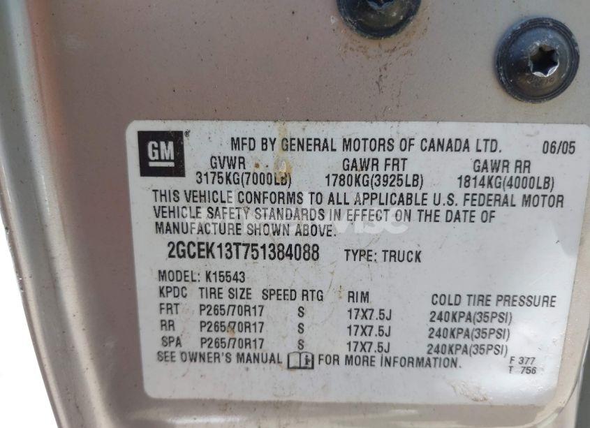 Photo 9 of 2005 Chevrolet Silverado 1500 LS (VIN 2GCEK13T751384088)