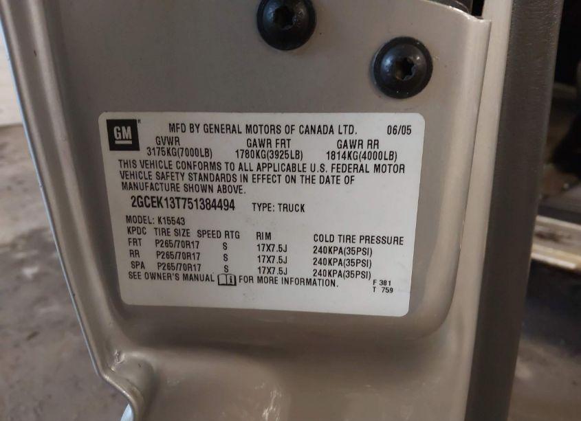 Photo 9 of 2005 Chevrolet Silverado 1500 LS (VIN 2GCEK13T751384494)