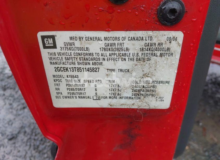 Photo 9 of 2005 Chevrolet Silverado 1500 Z71 (VIN 2GCEK13T851145827)