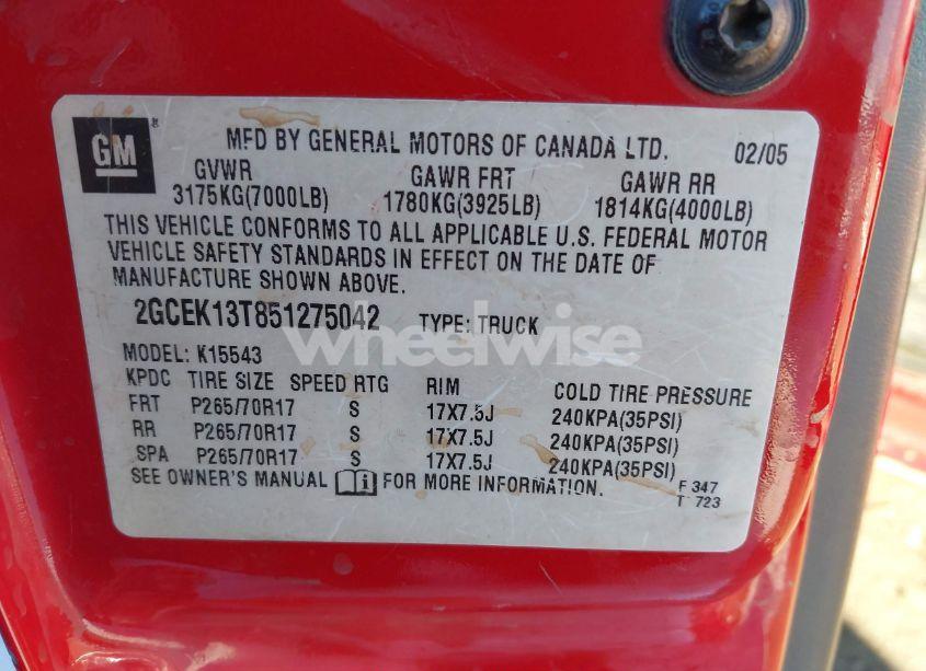 Photo 9 of 2005 Chevrolet Silverado 1500 Z71 (VIN 2GCEK13T851275042)