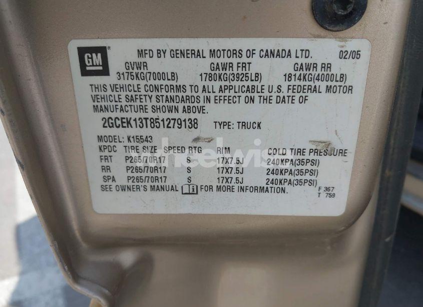 Photo 9 of 2005 Chevrolet Silverado 1500 Z71 (VIN 2GCEK13T851279138)