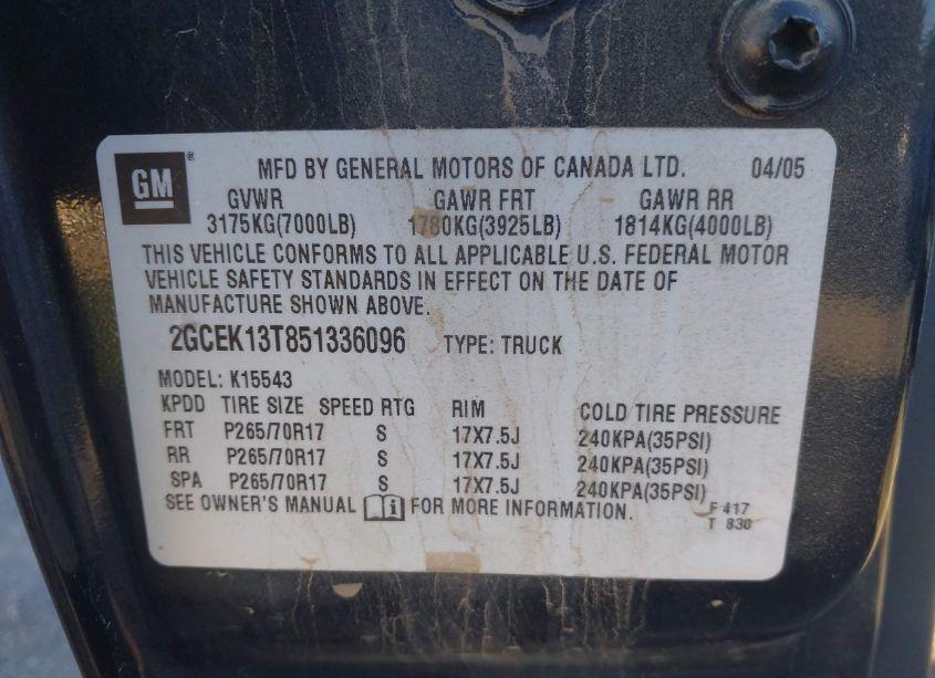 Photo 9 of 2005 Chevrolet Silverado 1500 Z71 (VIN 2GCEK13T851336096)