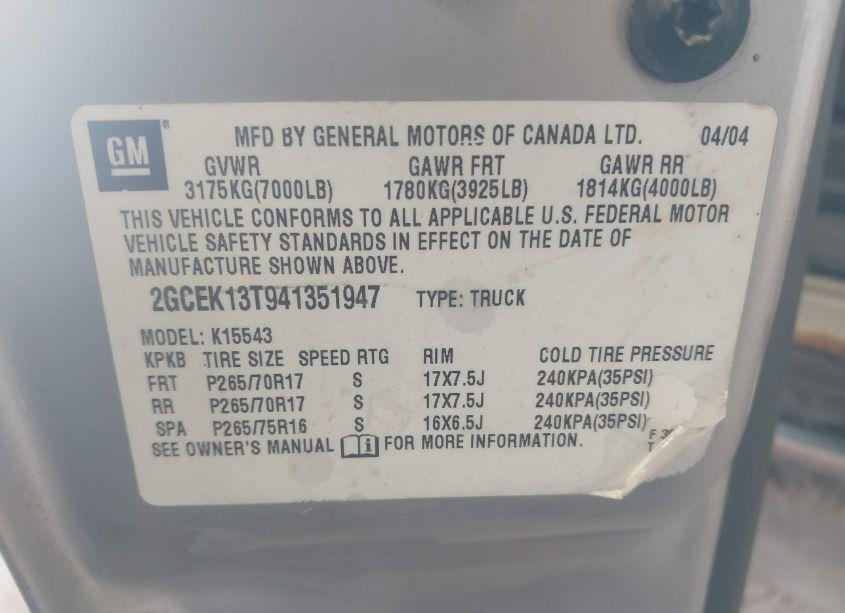 Photo 9 of 2004 Chevrolet Silverado 1500 Z71 (VIN 2GCEK13T941351947)