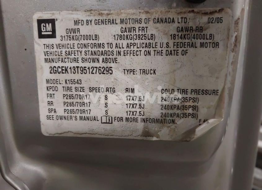 Photo 9 of 2005 Chevrolet Silverado 1500 Z71 (VIN 2GCEK13T951276295)