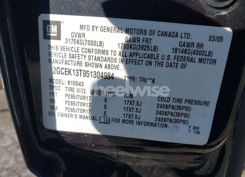 Photo 9 of 2005 Chevrolet Silverado 1500 Z71 (VIN 2GCEK13T951304984)