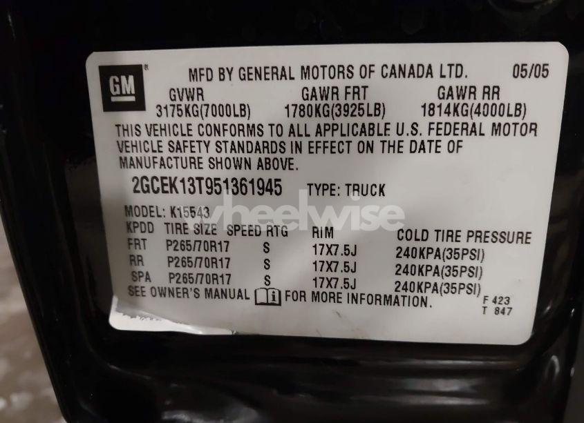 Photo 9 of 2005 Chevrolet Silverado 1500 LT (VIN 2GCEK13T951361945)