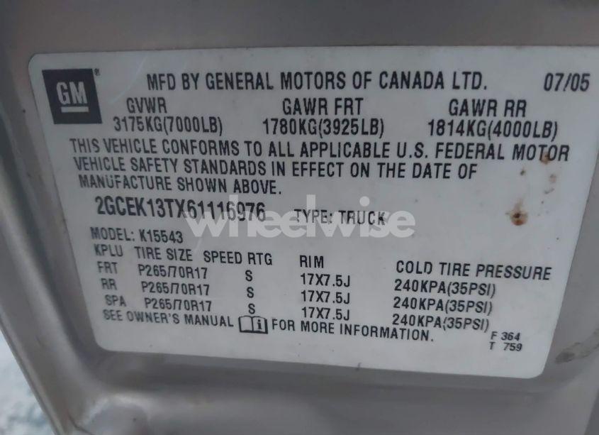 Photo 9 of 2006 Chevrolet Silverado 1500 LT1 (VIN 2GCEK13TX61116976)