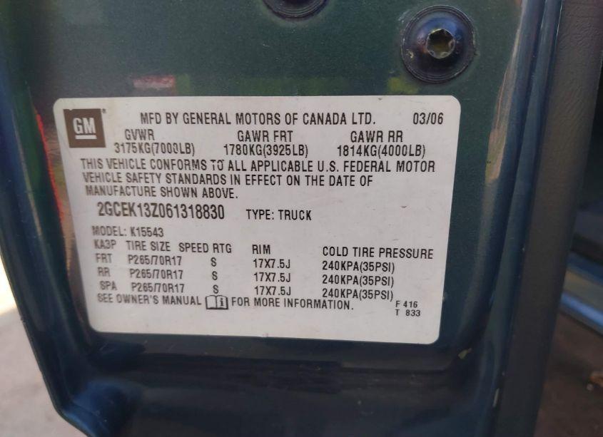 Photo 9 of 2006 Chevrolet Silverado 1500 LT3 (VIN 2GCEK13Z061318830)