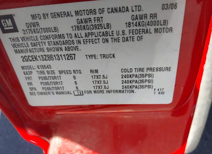 Photo 9 of 2006 Chevrolet Silverado 1500 LT3 (VIN 2GCEK13Z861311267)