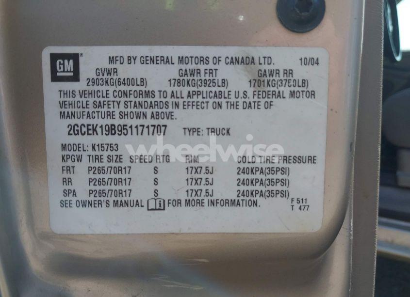 Photo 9 of 2005 Chevrolet Silverado 1500 Z71 (VIN 2GCEK19B951171707)