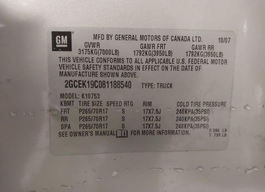 Photo 9 of 2008 Chevrolet Silverado 1500 WORK TRUCK (VIN 2GCEK19C081188540)