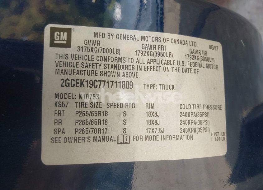 Photo 9 of 2007 Chevrolet Silverado 1500 LT1 (VIN 2GCEK19C771711809)