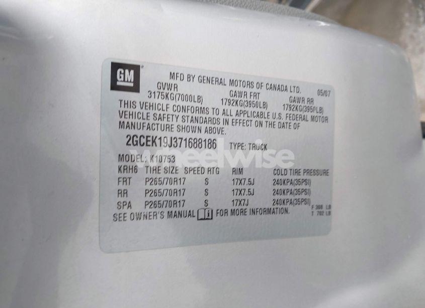 Photo 9 of 2007 Chevrolet Silverado 1500 WORK TRUCK (VIN 2GCEK19J371688186)