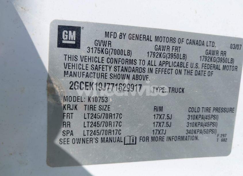 Photo 9 of 2007 Chevrolet Silverado 1500 WORK TRUCK (VIN 2GCEK19J771629917)